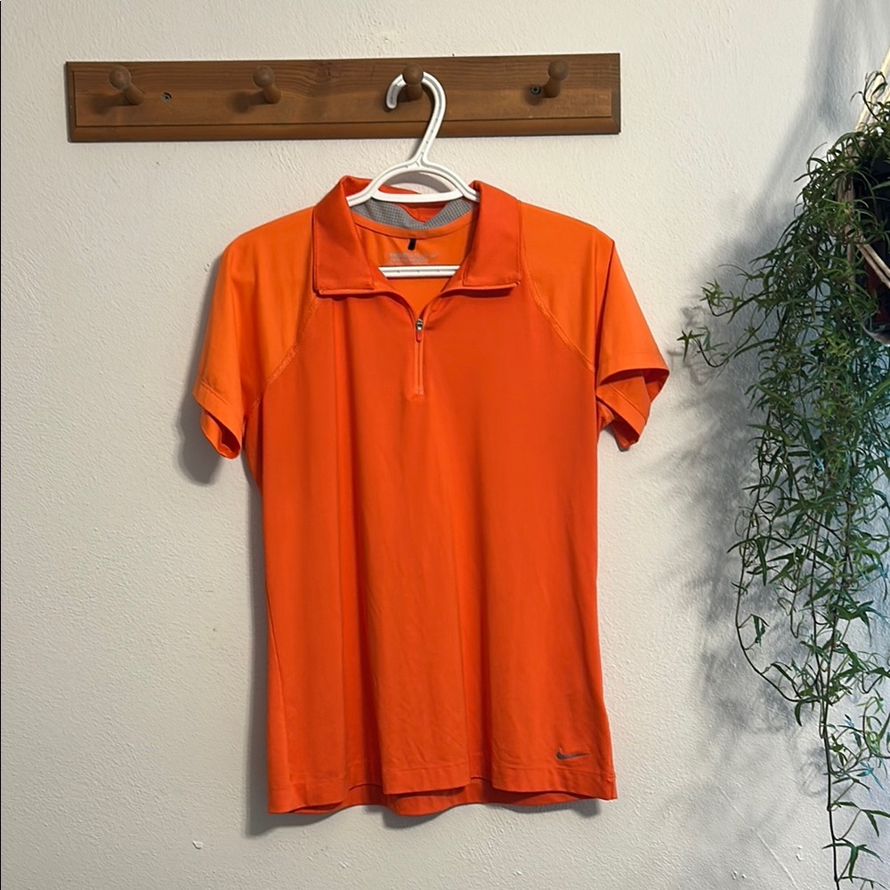 Nike Women's Orange Short Sleeve Quarter-Zip Top